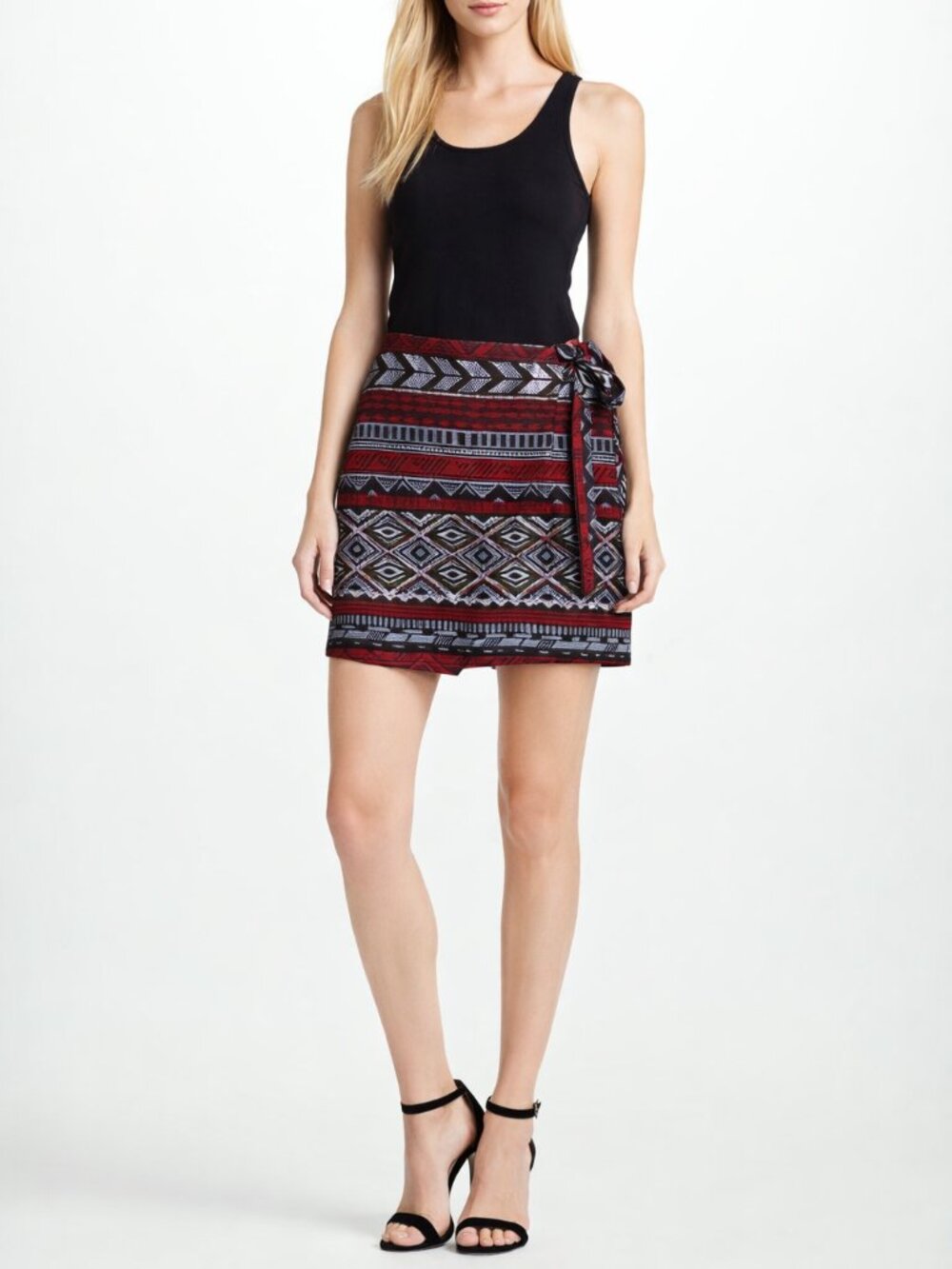 Express Black and Red Geometric Mini Skirt